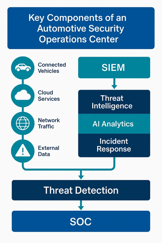 Key components of an automotive Security Operations Center.